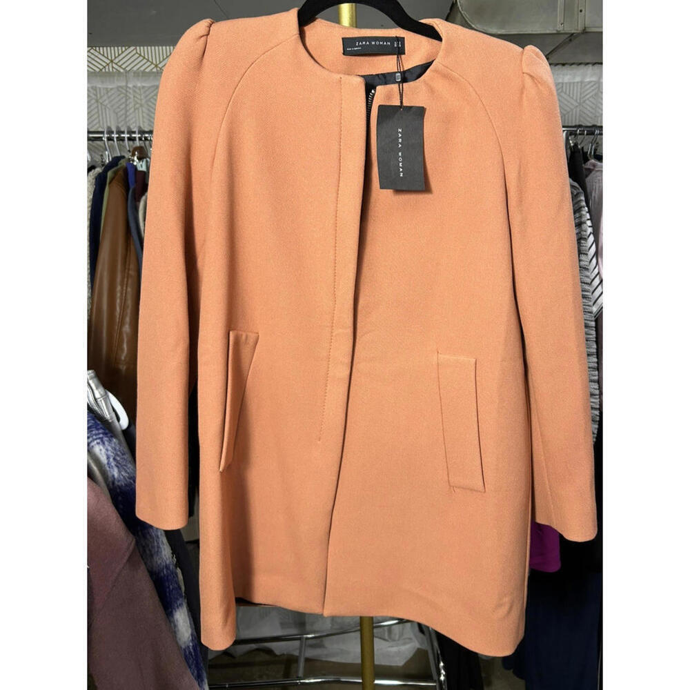Zara Blazer Jacket Long Zip-Up Orange Sz Small
